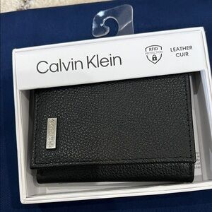 Calvin Klein Black Leather Money Clip with Metal Logo